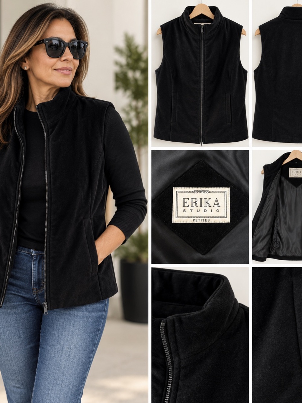 Erika Black Sleeveless Fleece Vest with Zip